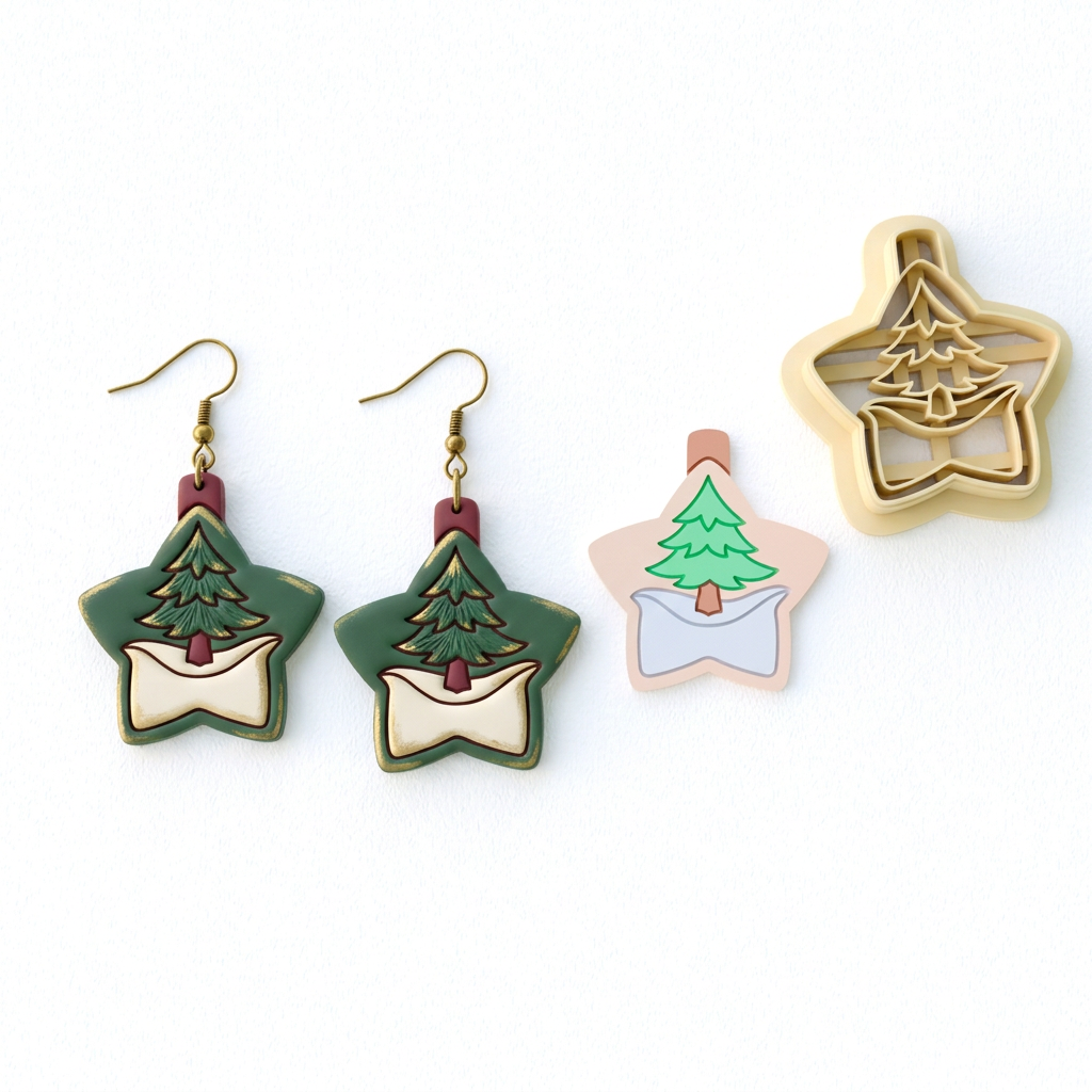 Christmas Scene Ornament Polymer Clay Cutter | Festive Earring Tool