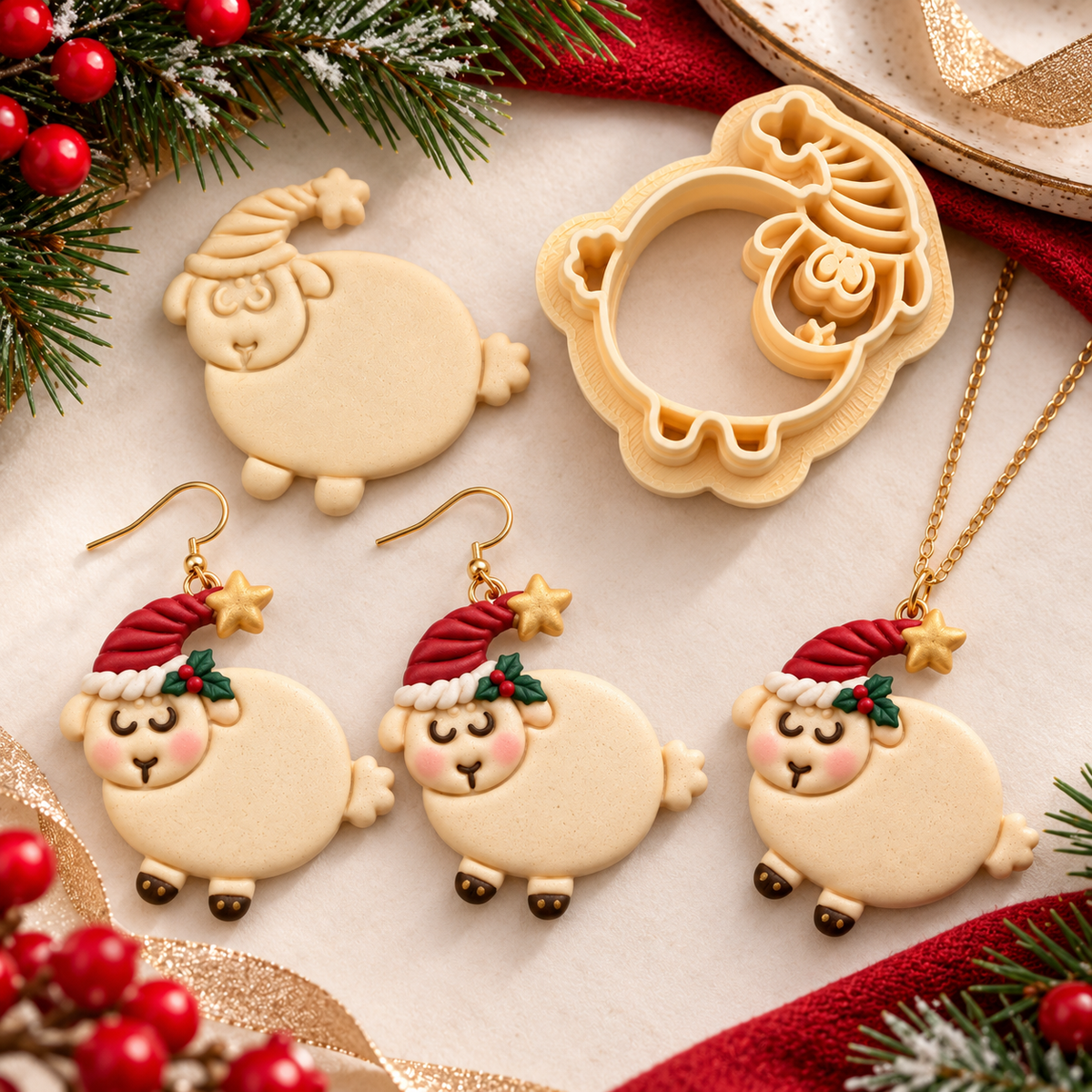Christmas Sheep Polymer Clay Cutter | Festive Earring Tool