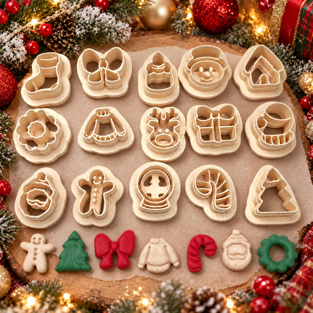 Christmas Stud Set of 15 Polymer Clay Cutters | Mini Earring Tool | 15mm