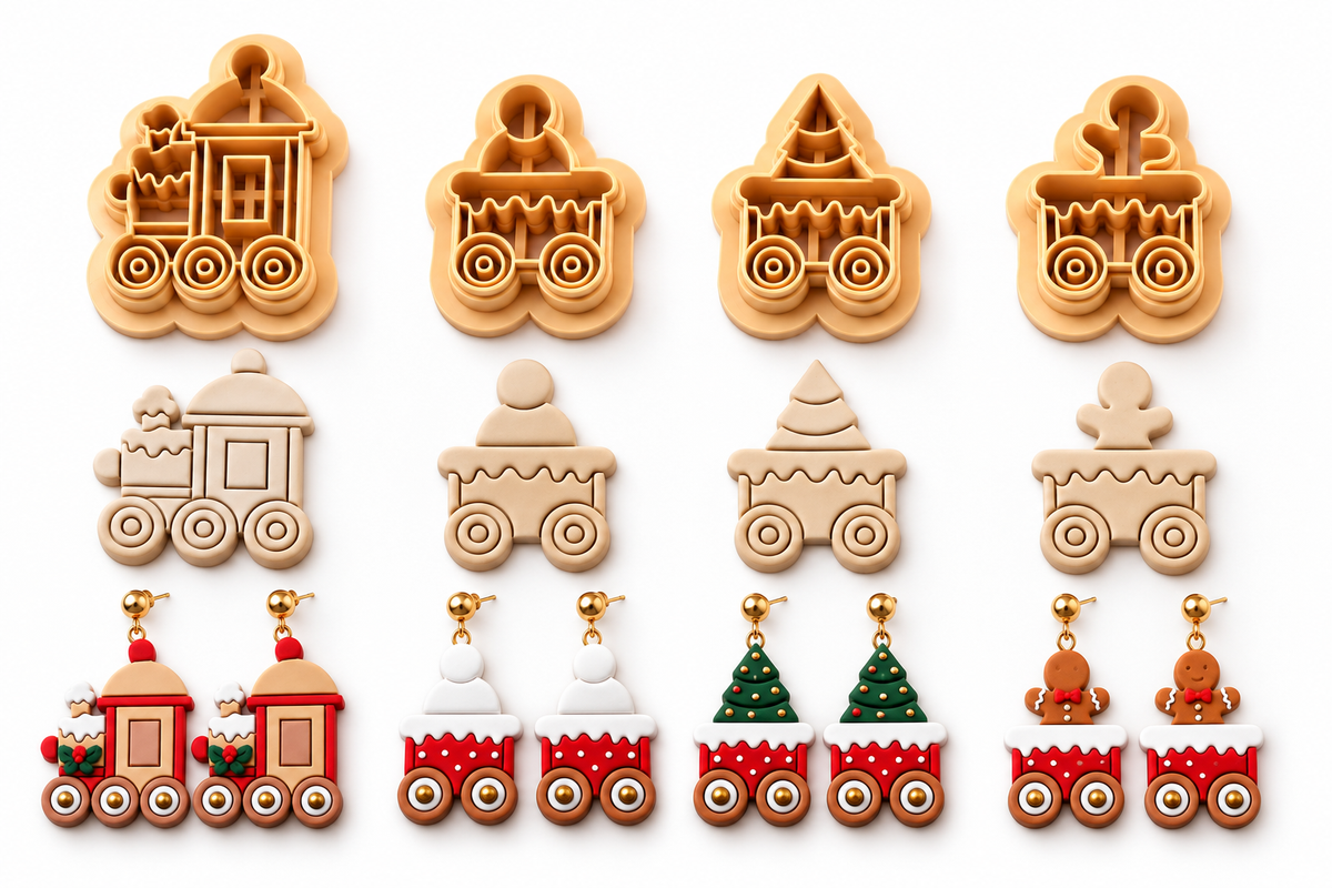Christmas Train Set of 4 Polymer Clay Cutter | Festive Earring Tool
