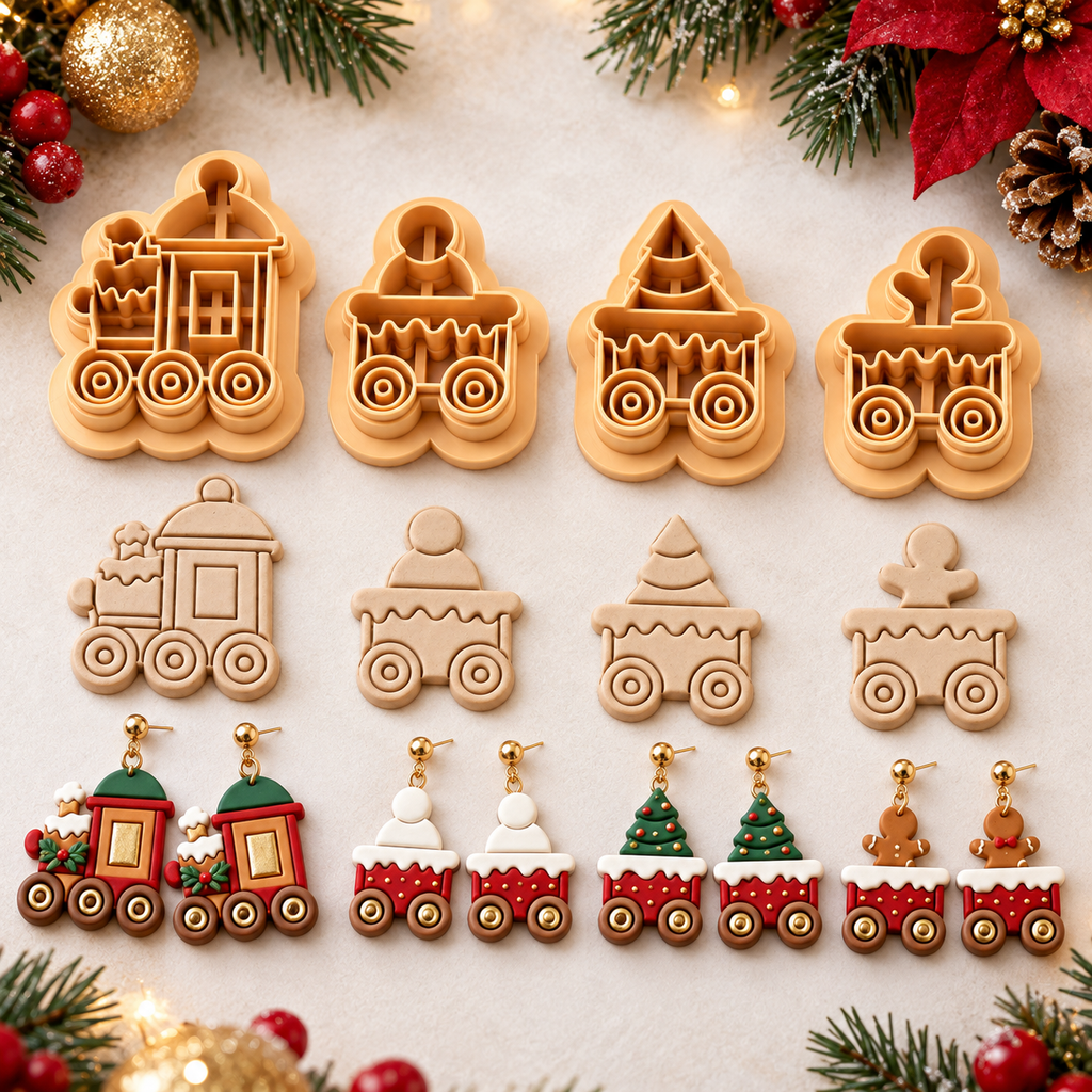 Christmas Train Set of 4 Polymer Clay Cutter | Festive Earring Tool