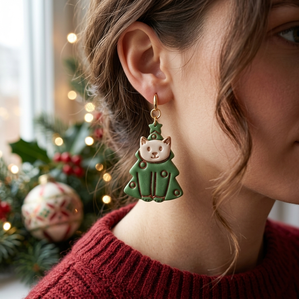 Christmas Tree Cat 2 Polymer Clay Cutter Set of 2 | Festive Earring Tool