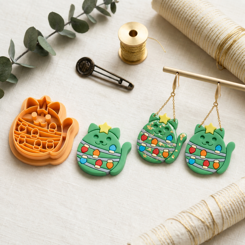 Christmas Tree Cat Polymer Clay Cutter | Funny Festive Earring Tool