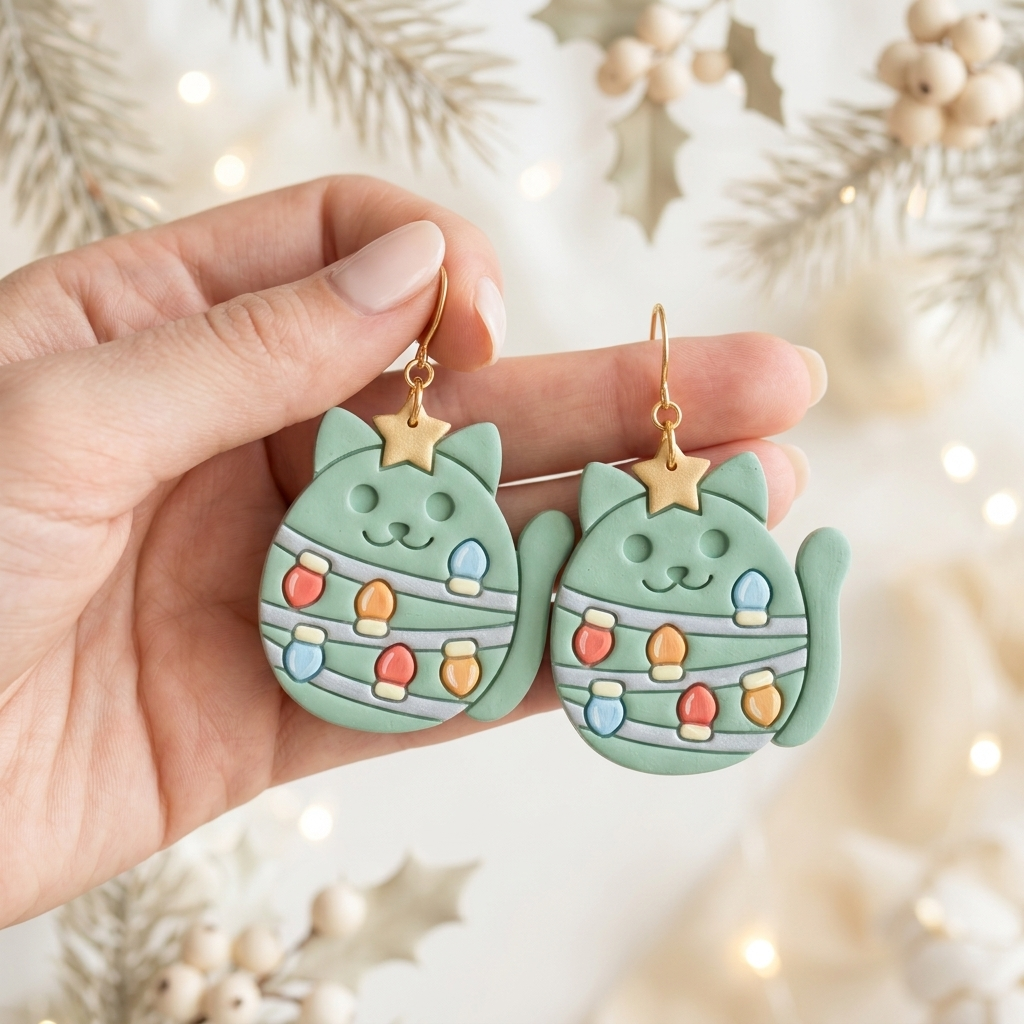 Christmas Tree Cat Polymer Clay Cutter | Funny Festive Earring Tool