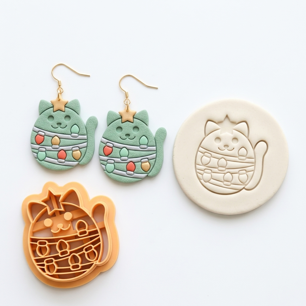 Christmas Tree Cat Polymer Clay Cutter | Funny Festive Earring Tool