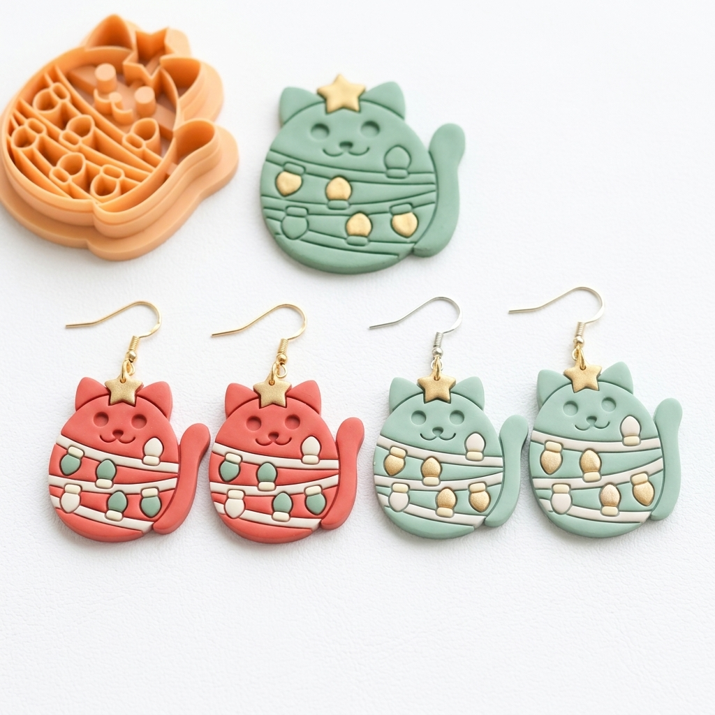 Christmas Tree Cat Polymer Clay Cutter | Funny Festive Earring Tool