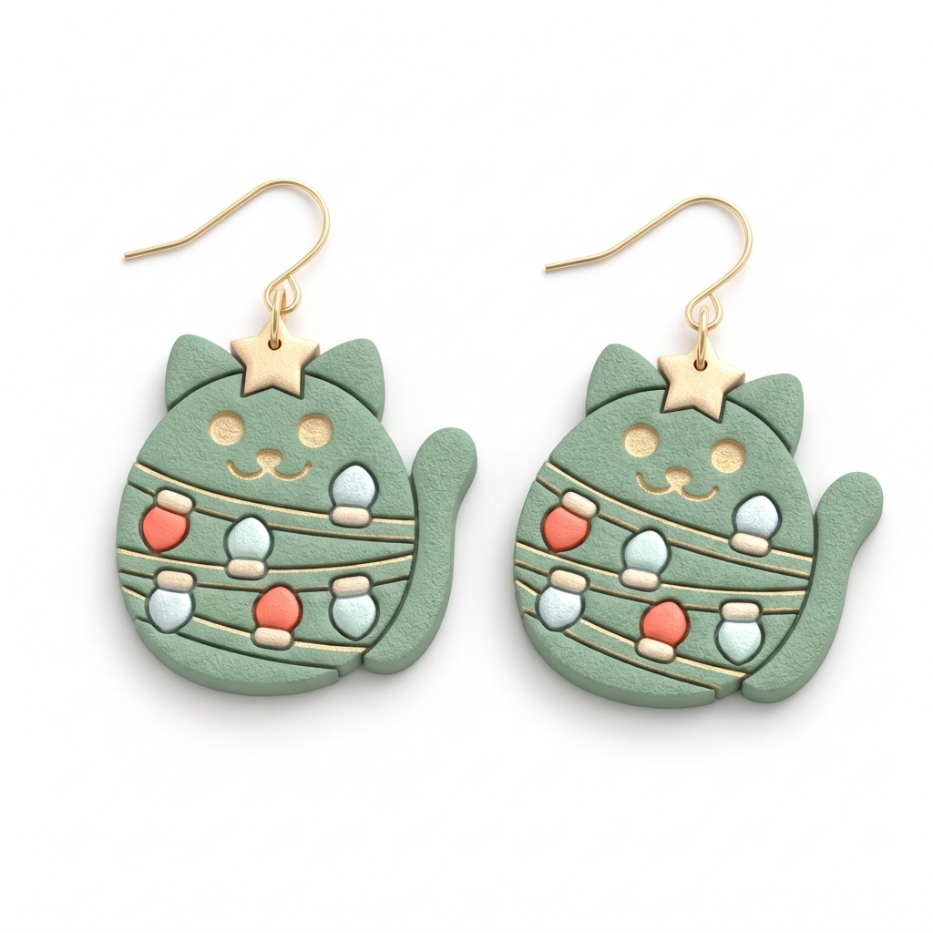 Christmas Tree Cat Polymer Clay Cutter | Funny Festive Earring Tool