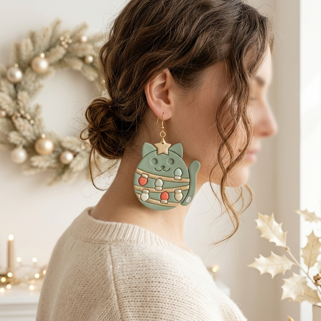 Christmas Tree Cat Polymer Clay Cutter | Funny Festive Earring Tool