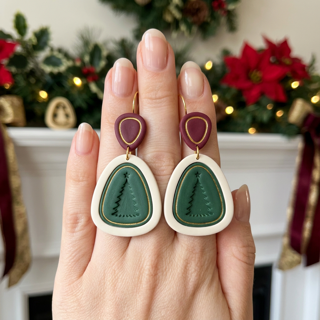 Christmas Tree Drop Earrings Polymer Clay Cutter Set | Festive Earring Tool