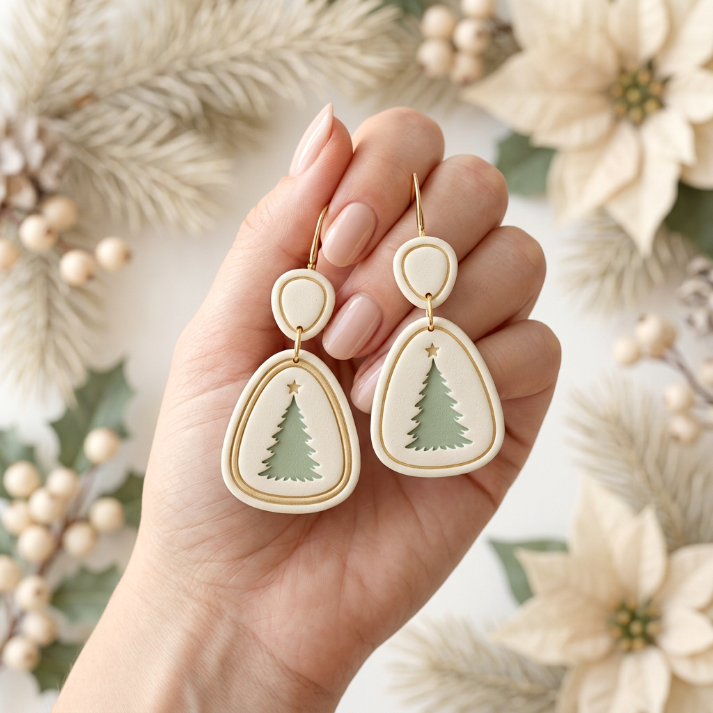 Christmas Tree Drop Earrings Polymer Clay Cutter Set | Festive Earring Tool