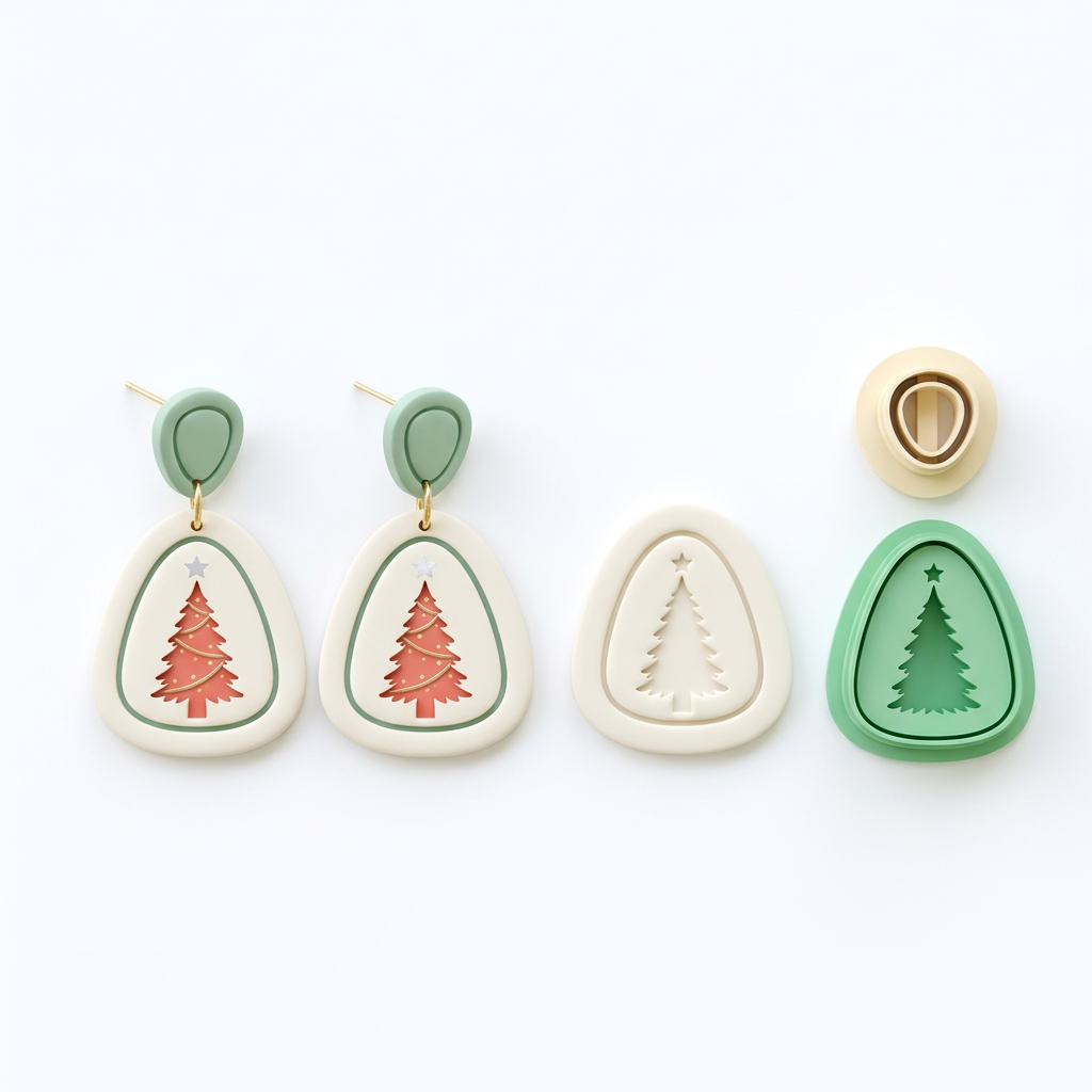 Christmas Tree Drop Earrings Polymer Clay Cutter Set | Festive Earring Tool