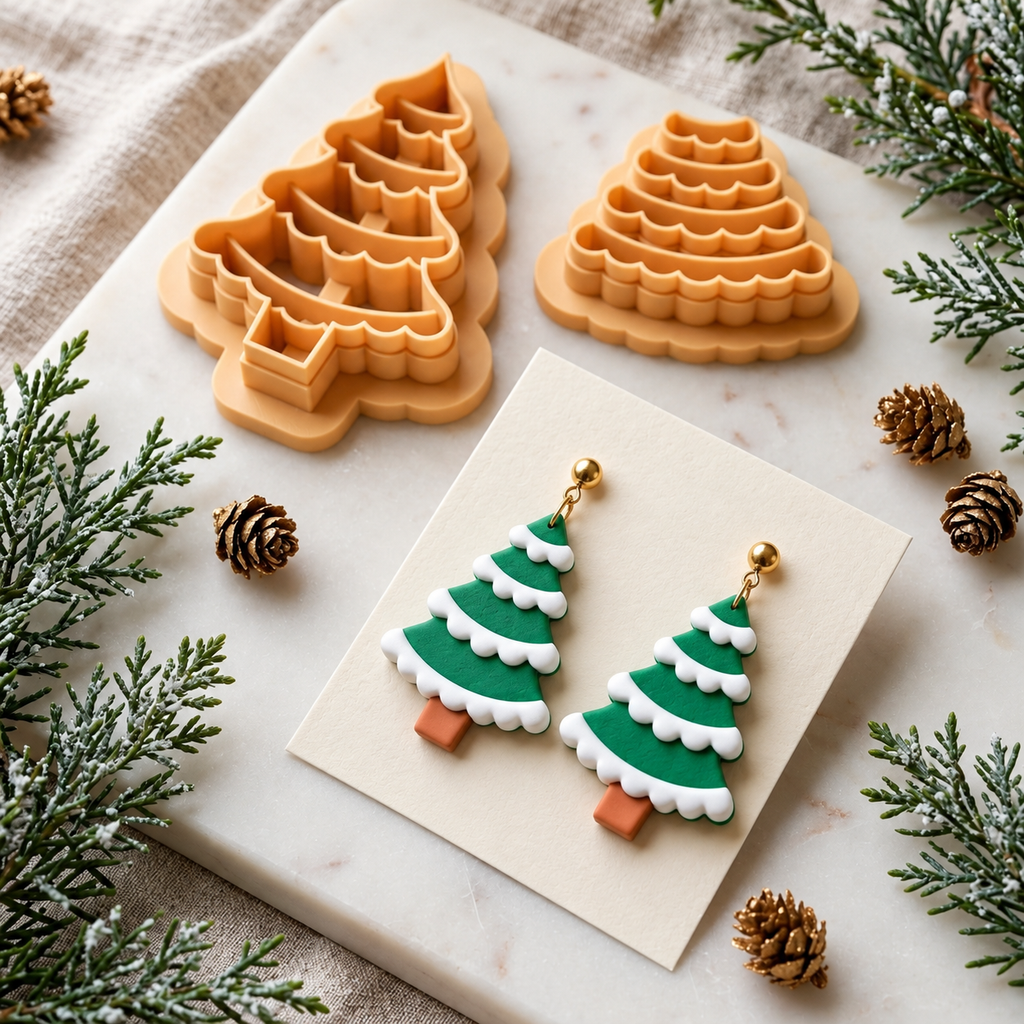 Christmas Tree with Snow Polymer Clay Cutter Set | Festive Earring Tool