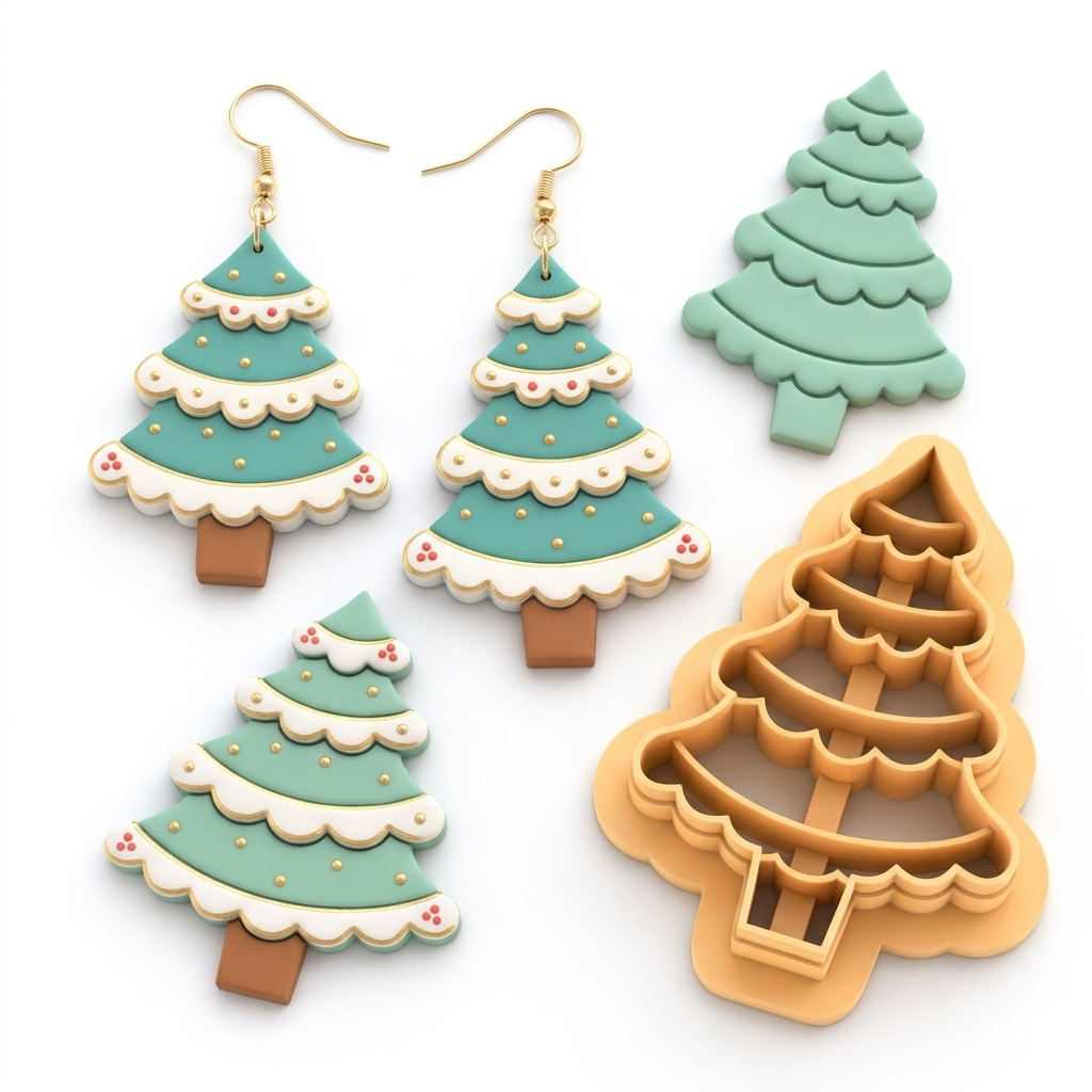 Christmas Tree with Snow Polymer Clay Cutter Set | Festive Earring Tool