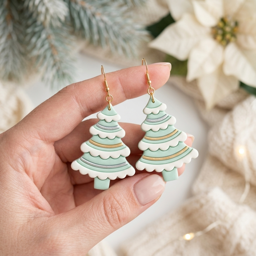 Christmas Tree with Snow Polymer Clay Cutter Set | Festive Earring Tool