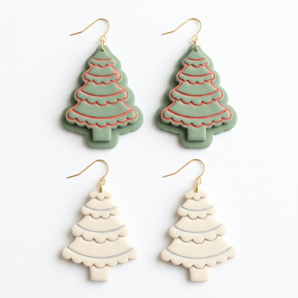 Christmas Tree with Snow Polymer Clay Cutter Set | Festive Earring Tool