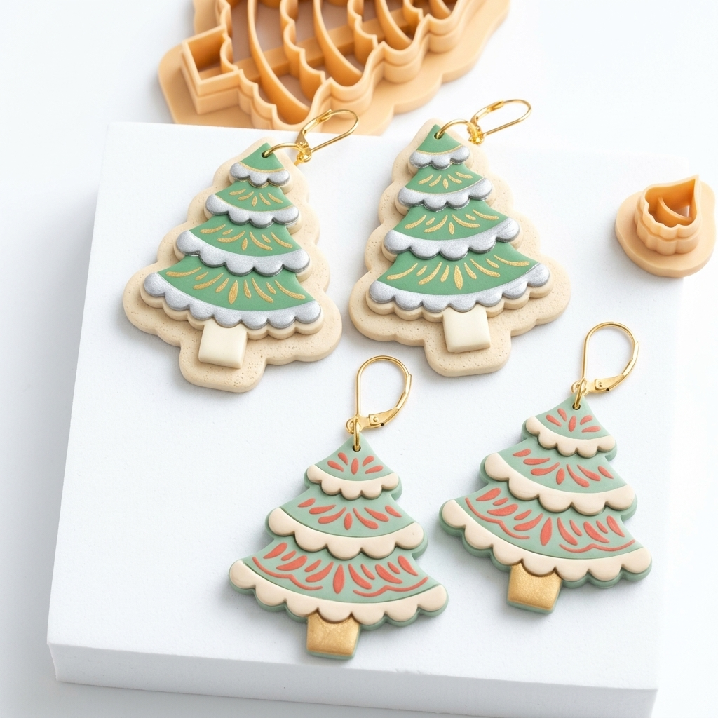 Christmas Tree with Snow Polymer Clay Cutter Set | Festive Earring Tool