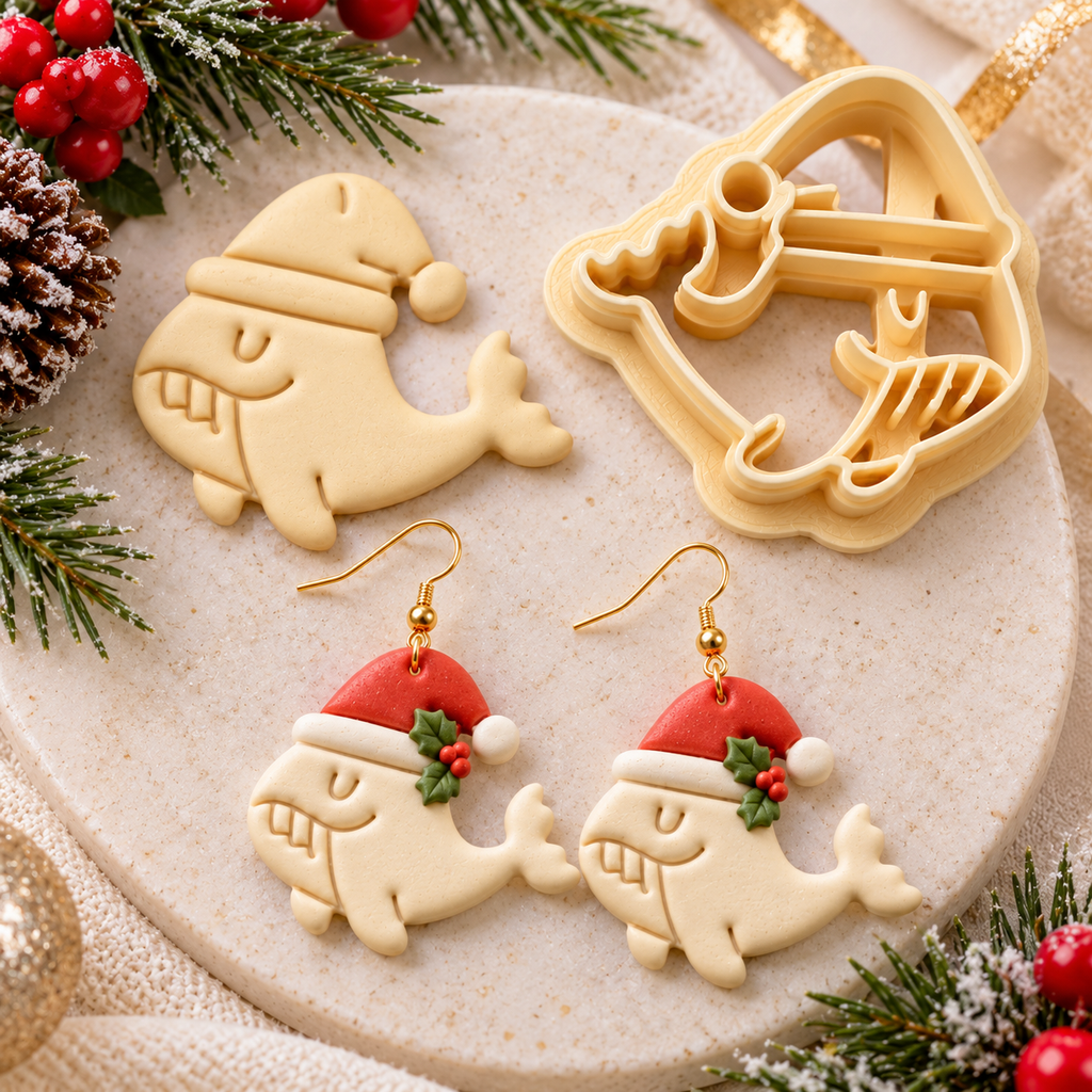 Christmas Whale Polymer Clay Cutter | Festive Earring Tool