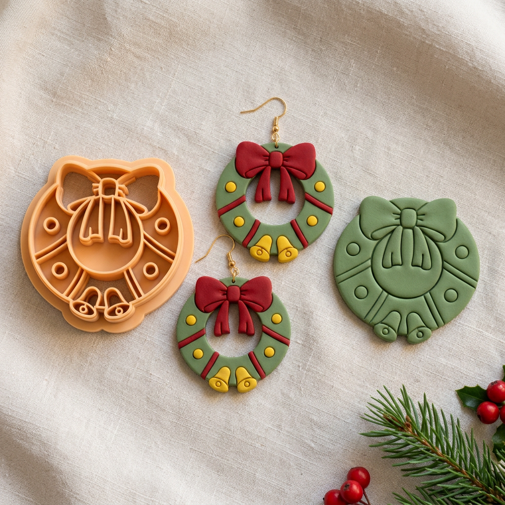 Christmas Wreath 3 Polymer Clay Cutter | Festive Earring Tool