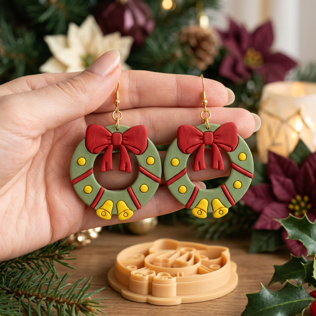 Christmas Wreath 3 Polymer Clay Cutter | Festive Earring Tool