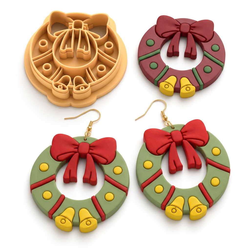 Christmas Wreath 3 Polymer Clay Cutter | Festive Earring Tool