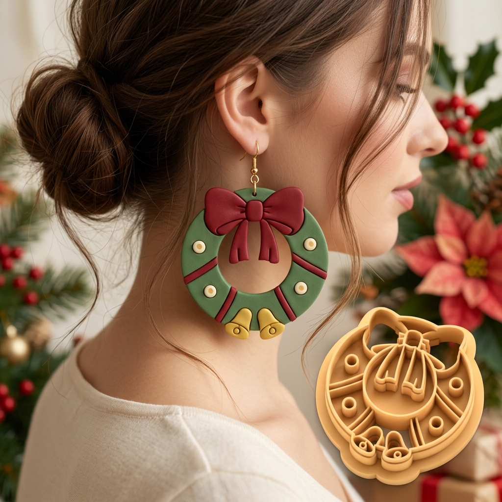 Christmas Wreath 3 Polymer Clay Cutter | Festive Earring Tool