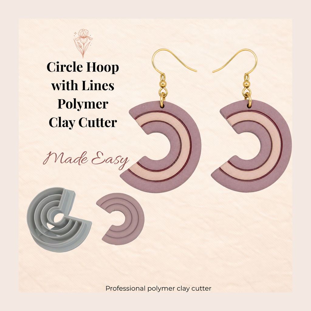 Circle Hoop with Lines Polymer Clay Cutter 25–40mm | Geometric Earring Cutter | IrisCrafts7