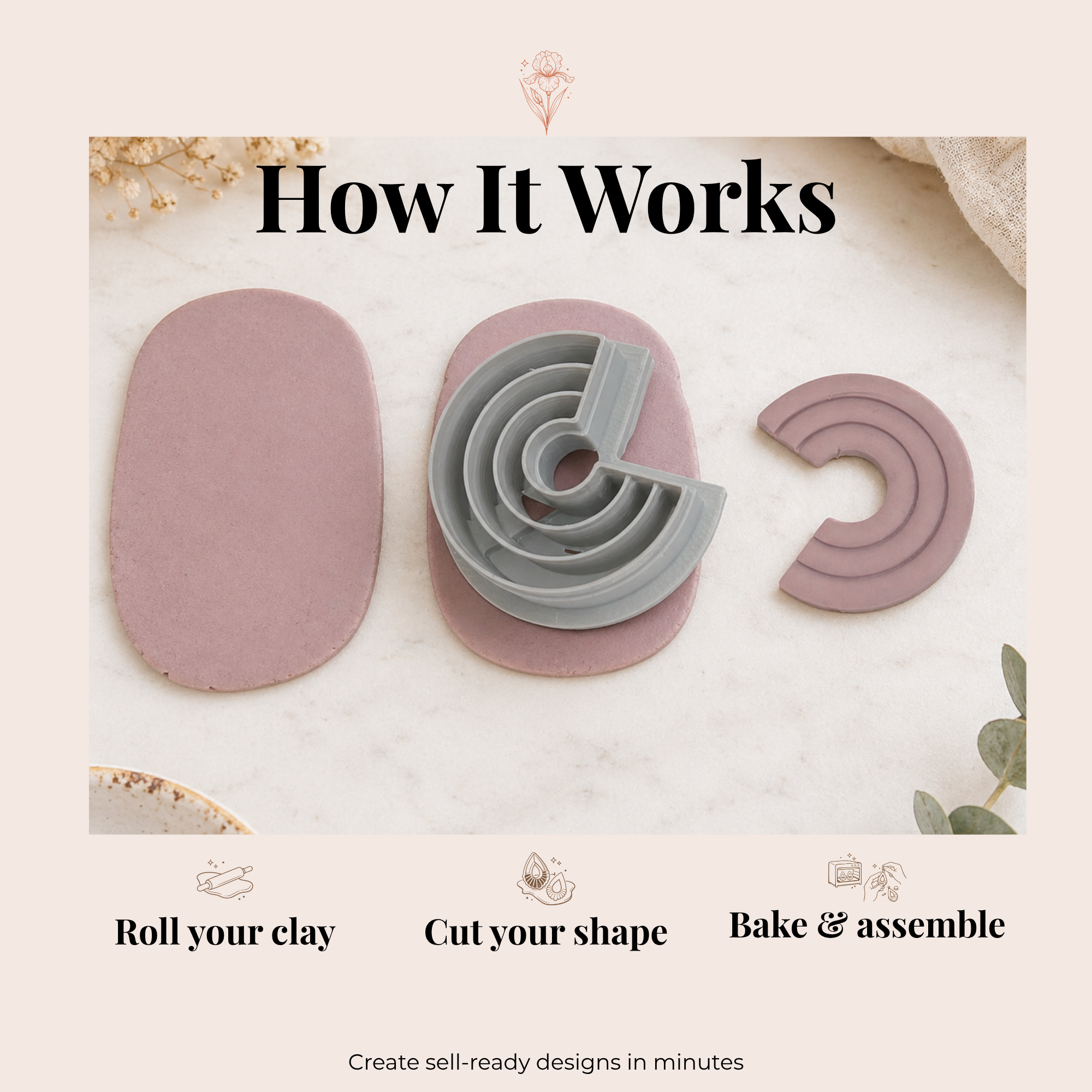 Circle Hoop with Lines Polymer Clay Cutter 25–40mm | Geometric Earring Cutter | IrisCrafts7