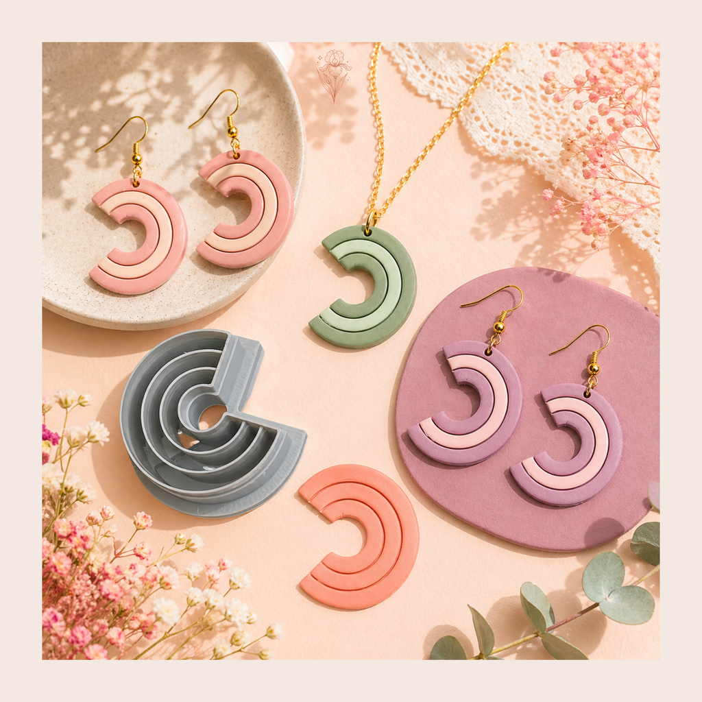 Circle Hoop with Lines Polymer Clay Cutter 25–40mm | Geometric Earring Cutter | IrisCrafts7