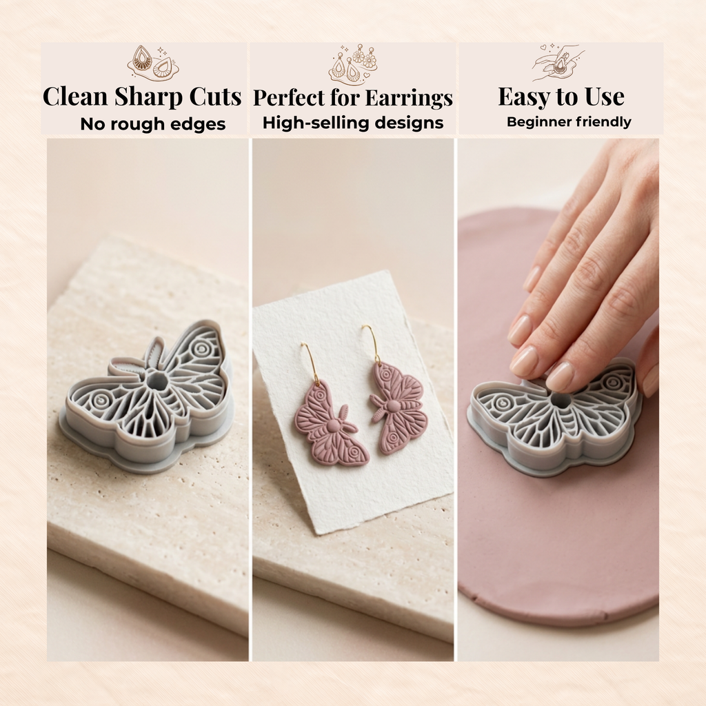 Classic Moth Polymer Clay Cutter 35–50mm | Gothic Earring Cutter | IrisCrafts7