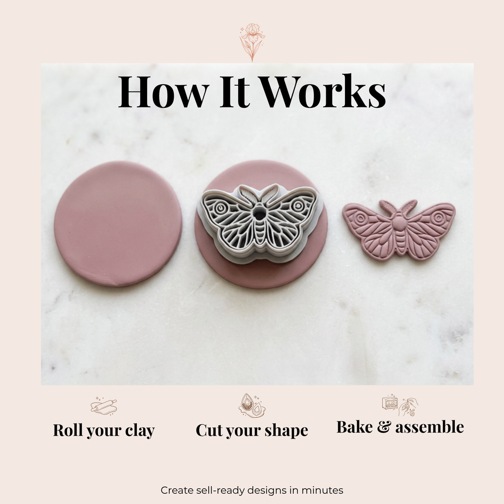Classic Moth Polymer Clay Cutter 35–50mm | Gothic Earring Cutter | IrisCrafts7