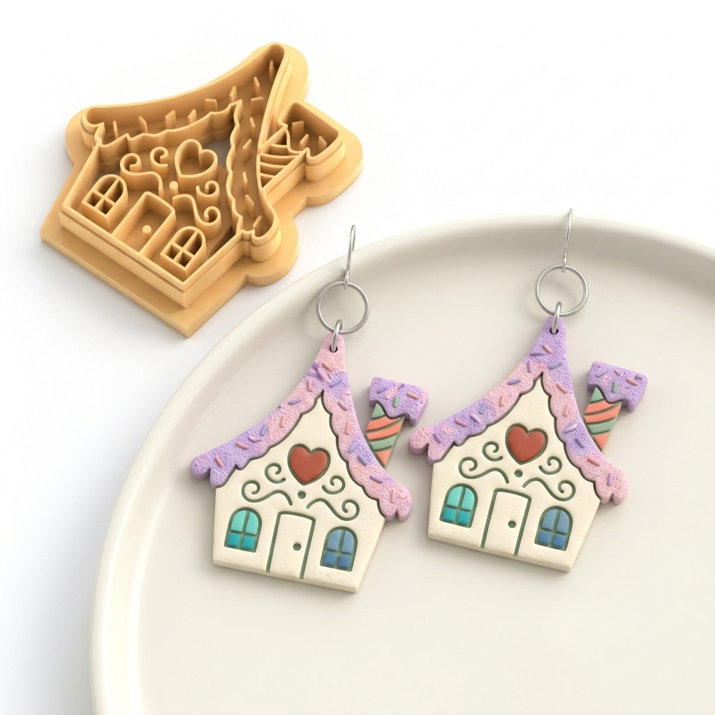 Cookie House Polymer Clay Cutter | Christmas Earring Tool