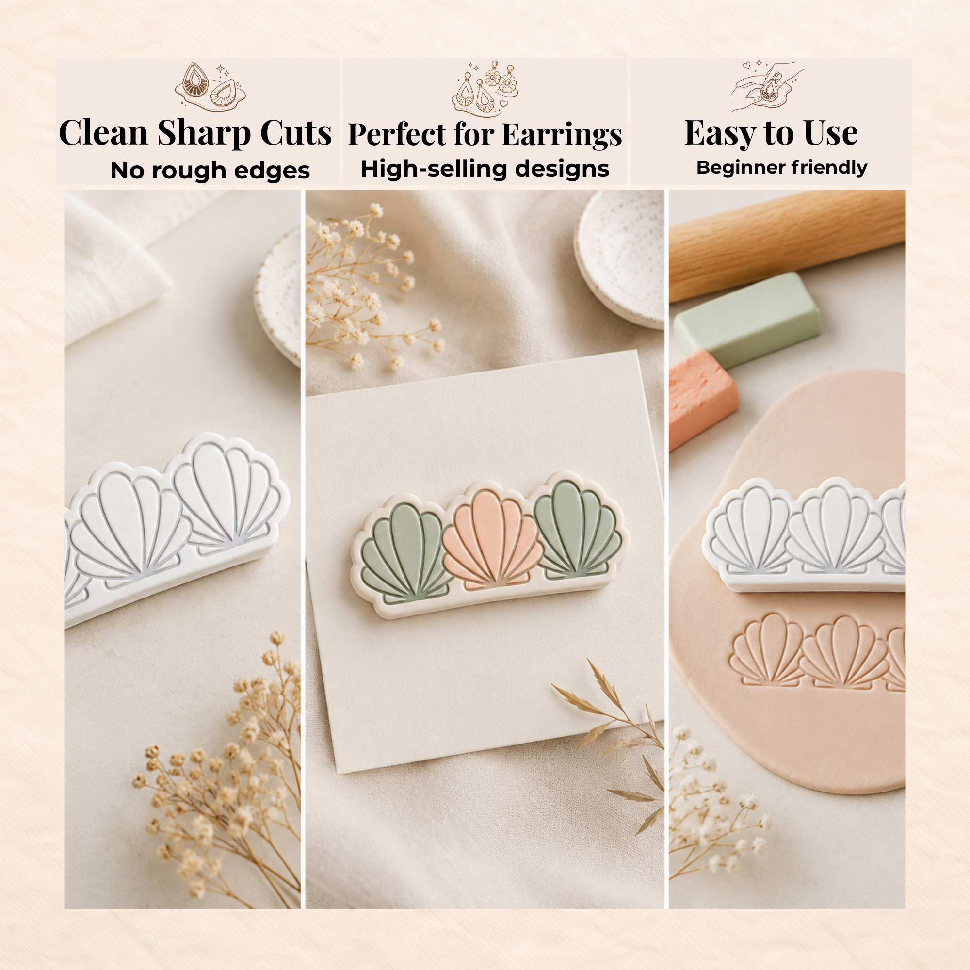Coral Hair Clip Polymer Clay Cutter | 45–60mm | Coral Shape Clay Cutter | Hair Clip Jewellery Making Tool