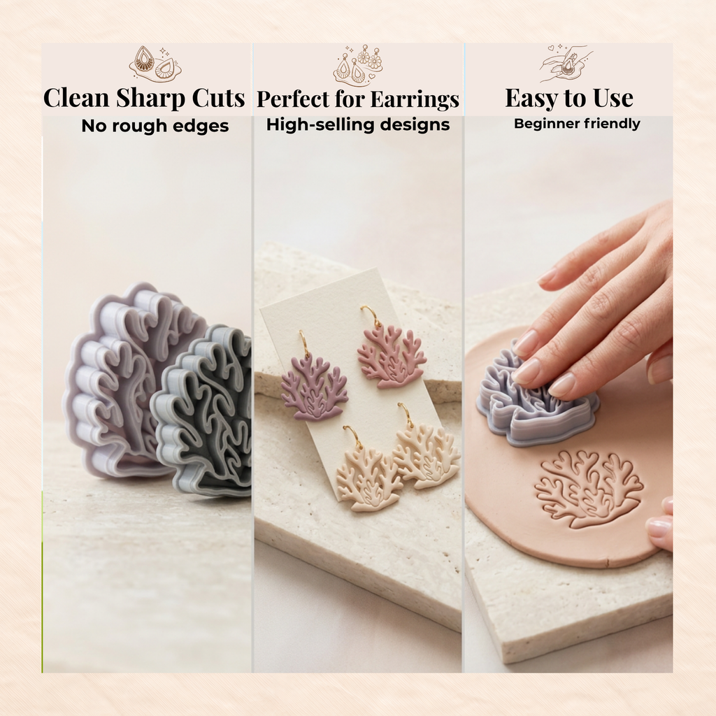 Coral Polymer Clay Cutter | 3D Printed Clay Earring Cutter | Ocean Sea Shape Cutter for Clay Jewellery Making | Clay Earring Tool