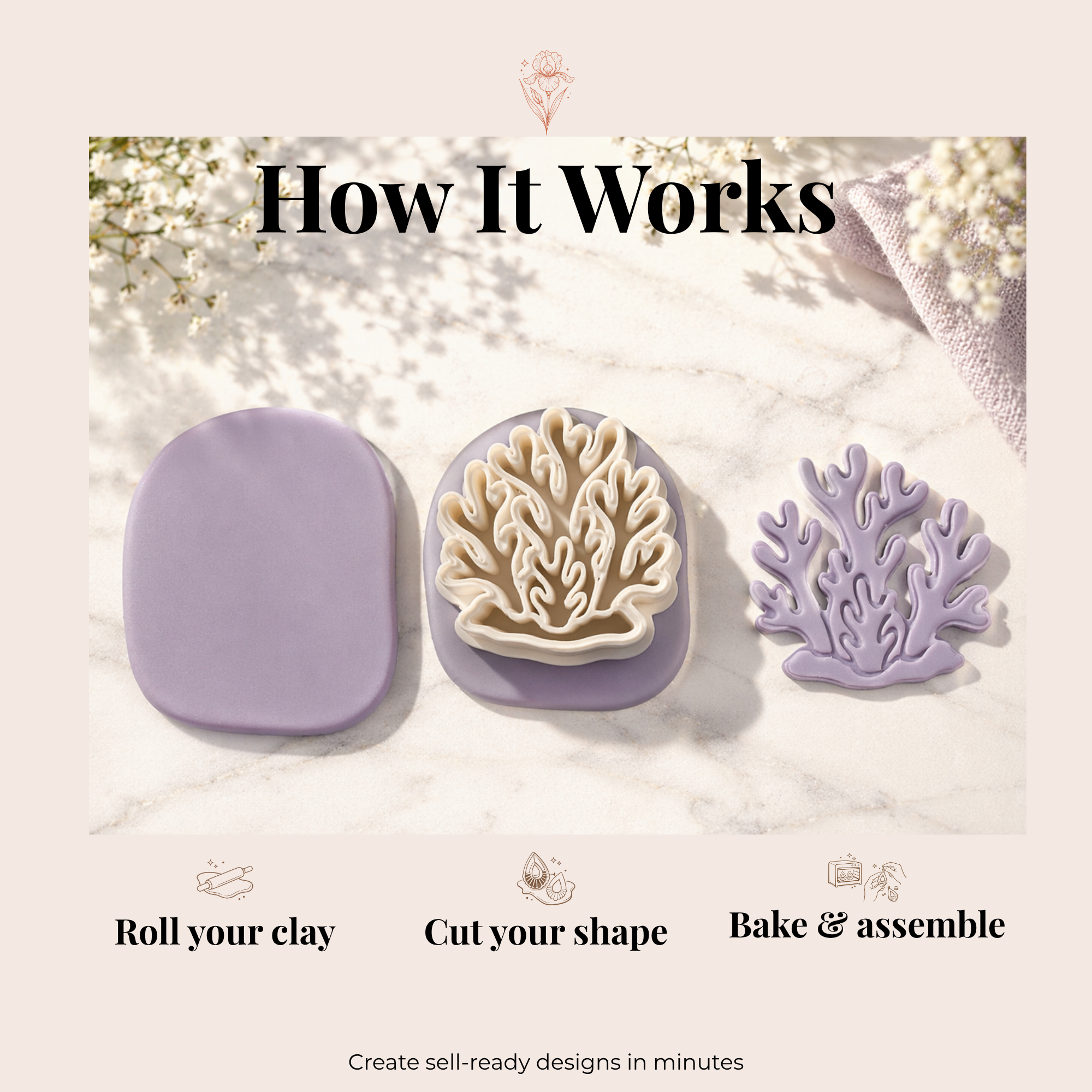 Coral Polymer Clay Cutter | 3D Printed Clay Earring Cutter | Ocean Sea Shape Cutter for Clay Jewellery Making | Clay Earring Tool