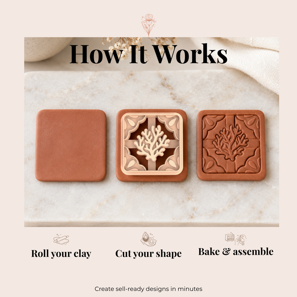 Coral Tile Polymer Clay Cutter | 20–40mm | Coral Tile Shape Clay Cutter | Earring Jewellery Making Tool