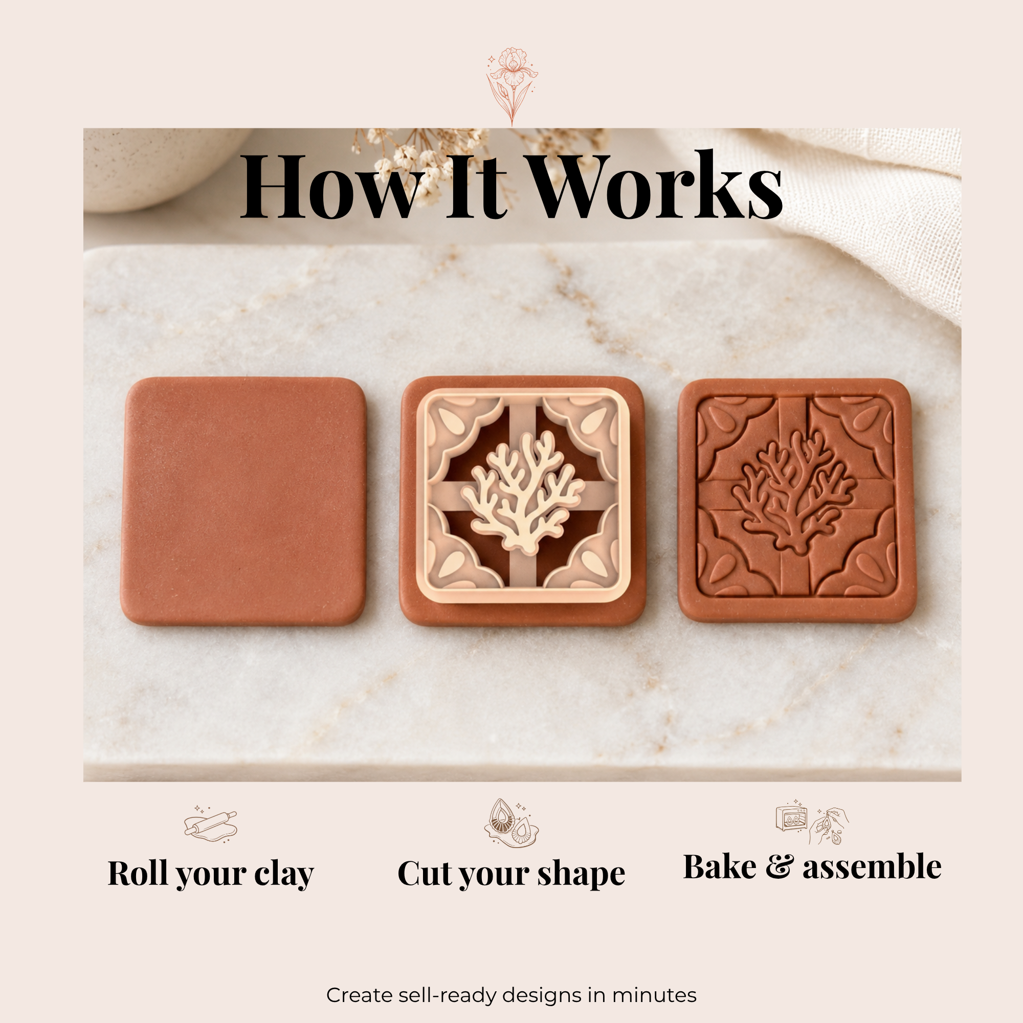 Coral Tile Polymer Clay Cutter | 20–40mm | Coral Tile Shape Clay Cutter | Earring Jewellery Making Tool