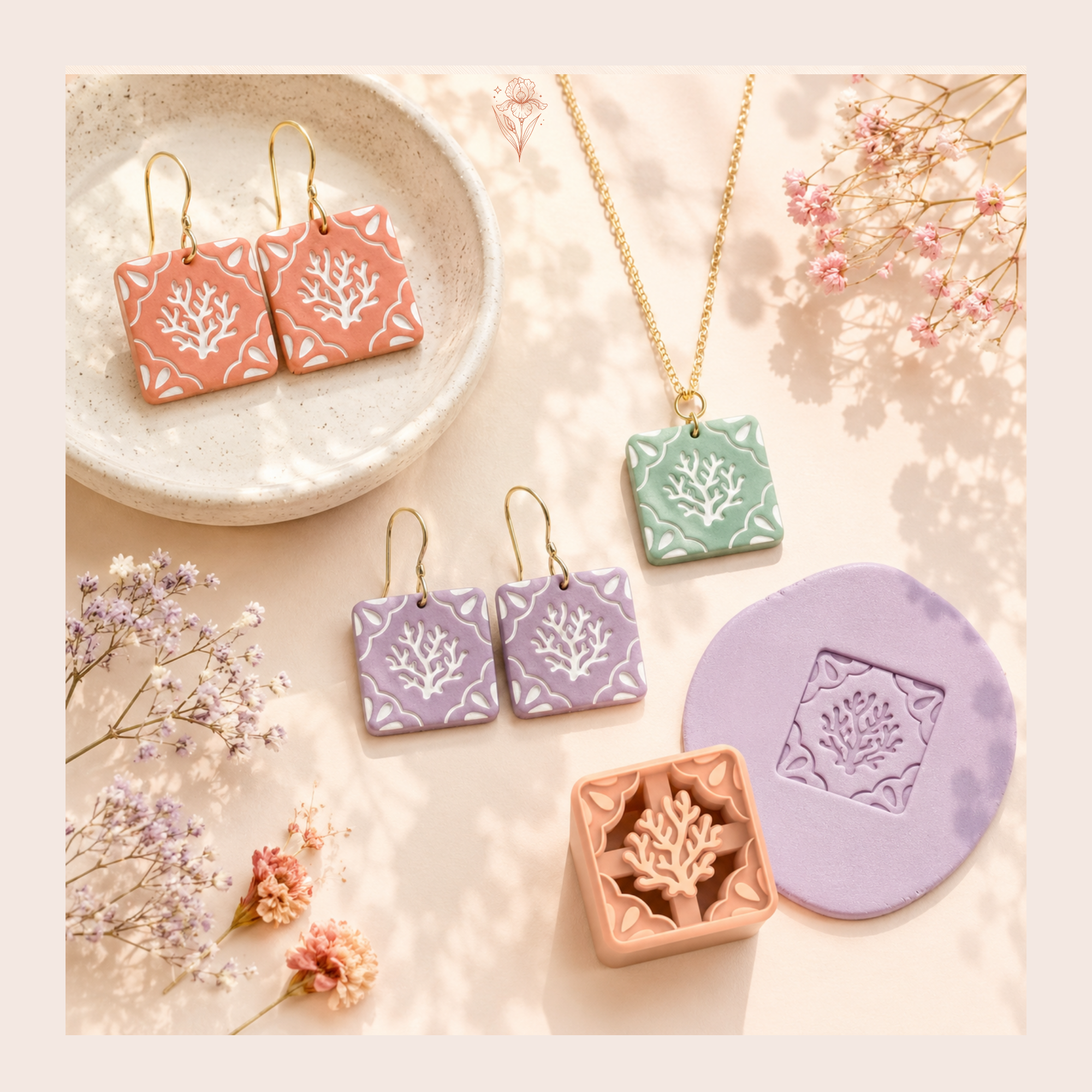 Coral Tile Polymer Clay Cutter | 20–40mm | Coral Tile Shape Clay Cutter | Earring Jewellery Making Tool
