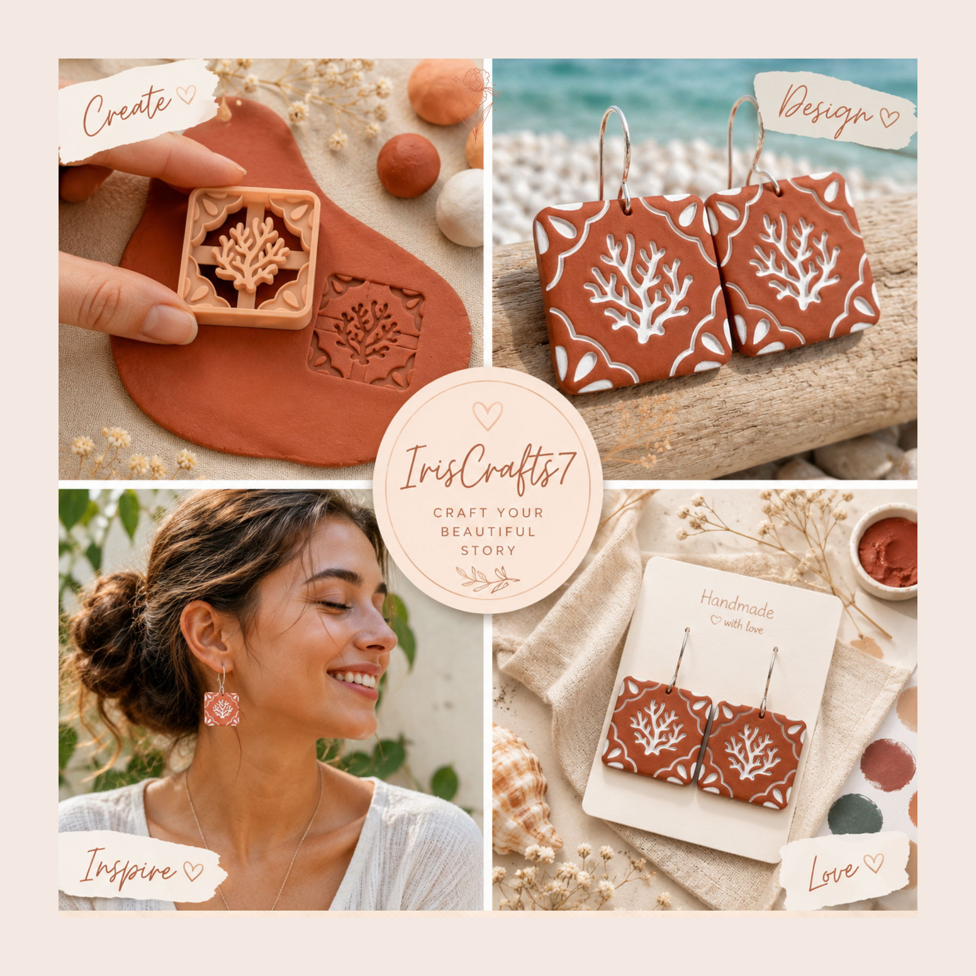 Coral Tile Polymer Clay Cutter | 20–40mm | Coral Tile Shape Clay Cutter | Earring Jewellery Making Tool