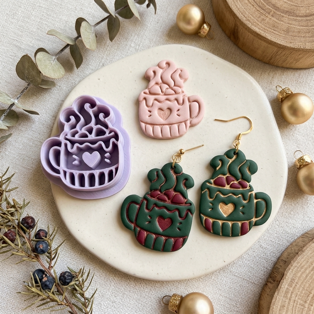 Cosy Marshmallow Mug Polymer Clay Cutter | Winter Earring Tool