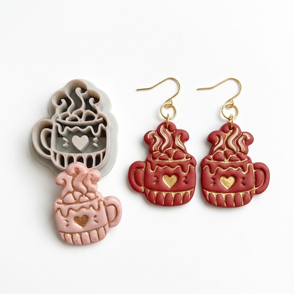 Cosy Marshmallow Mug Polymer Clay Cutter | Winter Earring Tool