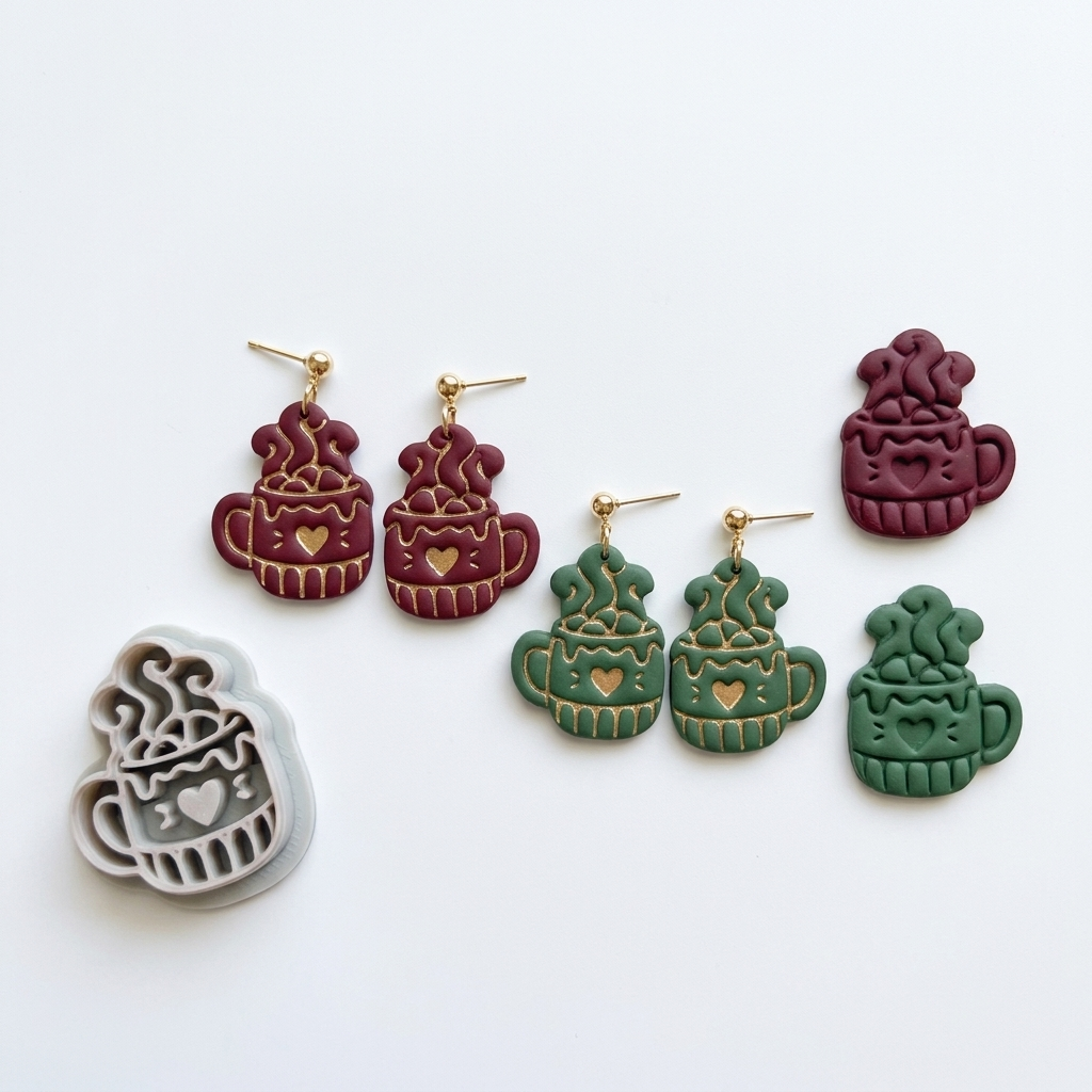 Cosy Marshmallow Mug Polymer Clay Cutter | Winter Earring Tool