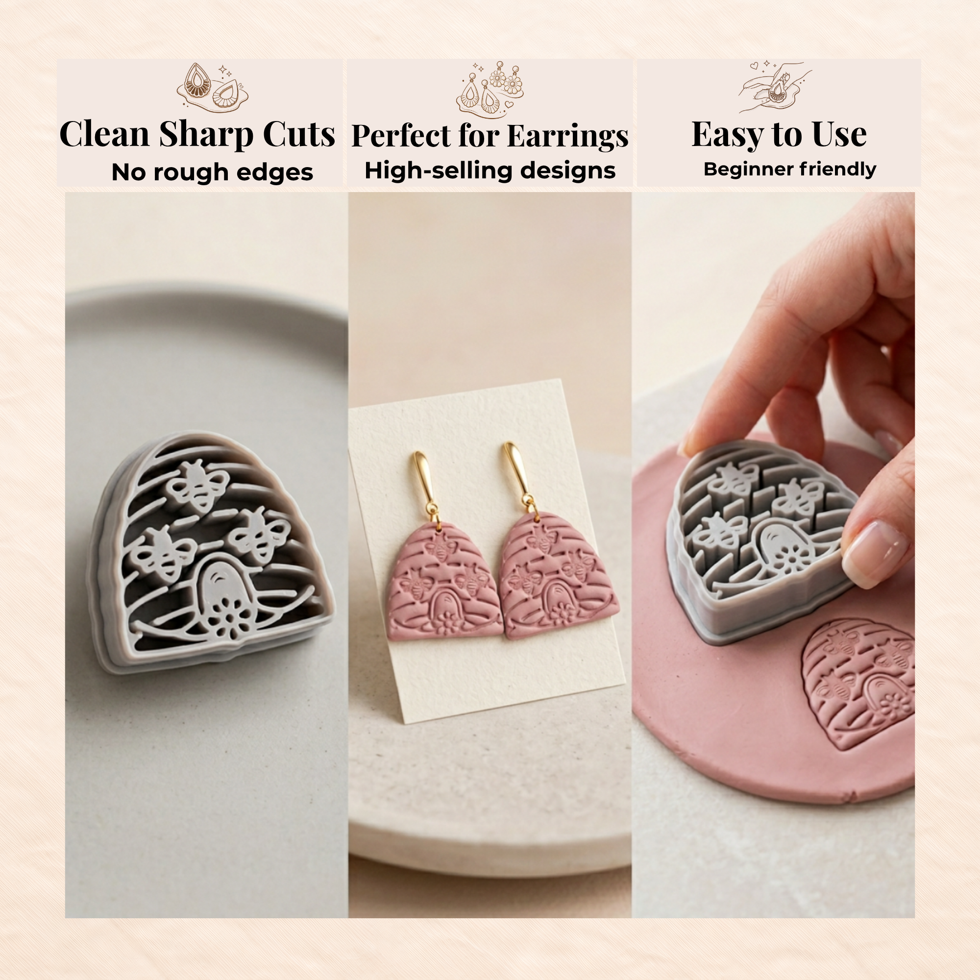 Cottagecore Beehive Polymer Clay Cutter | Sharp Earring Cutter | Floral Clay Tool | Polymer Clay Jewellery Making