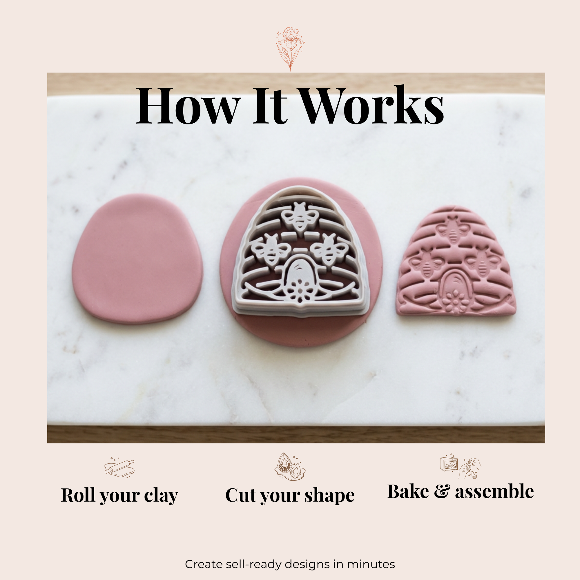 Cottagecore Beehive Polymer Clay Cutter | Sharp Earring Cutter | Floral Clay Tool | Polymer Clay Jewellery Making