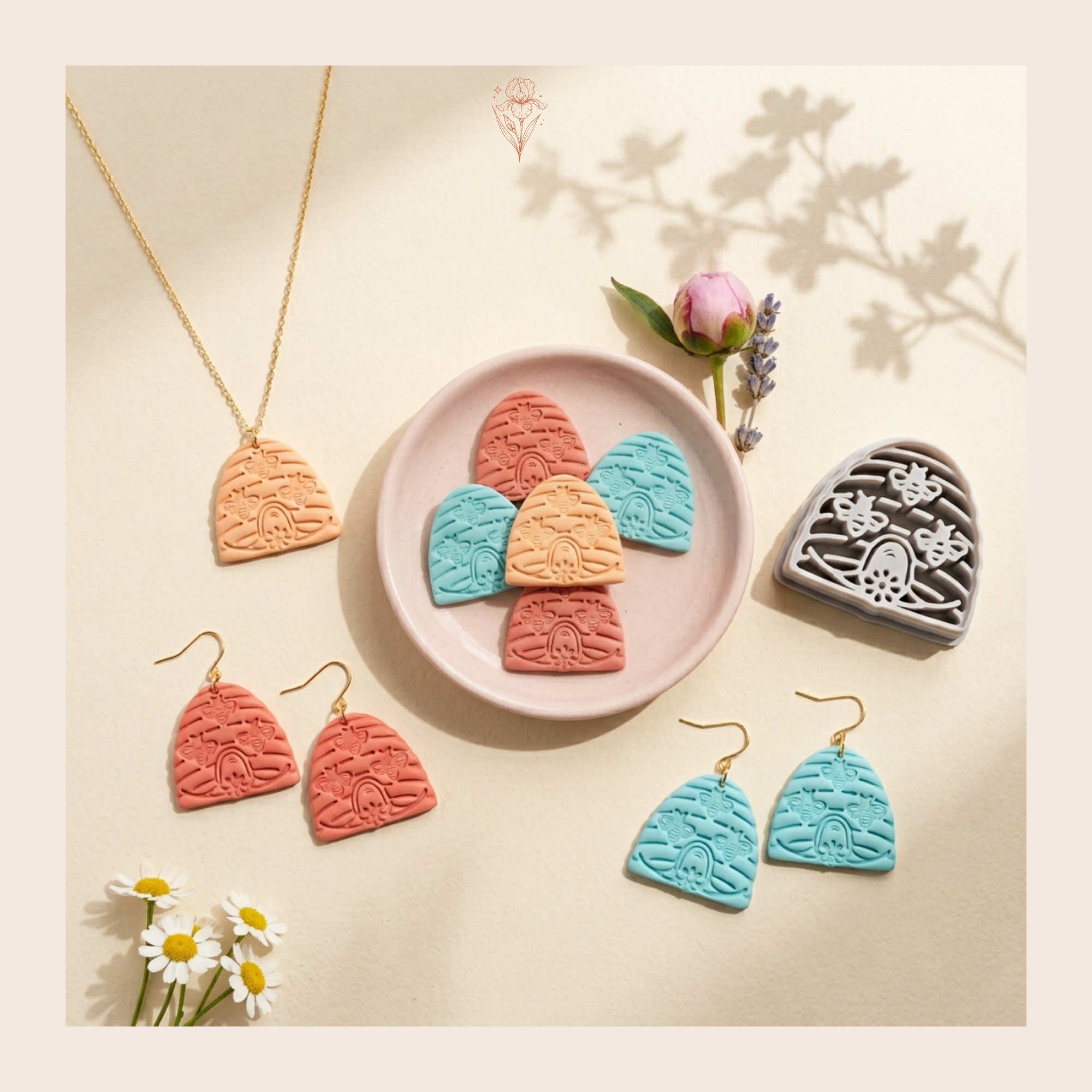 Cottagecore Beehive Polymer Clay Cutter | Sharp Earring Cutter | Floral Clay Tool | Polymer Clay Jewellery Making