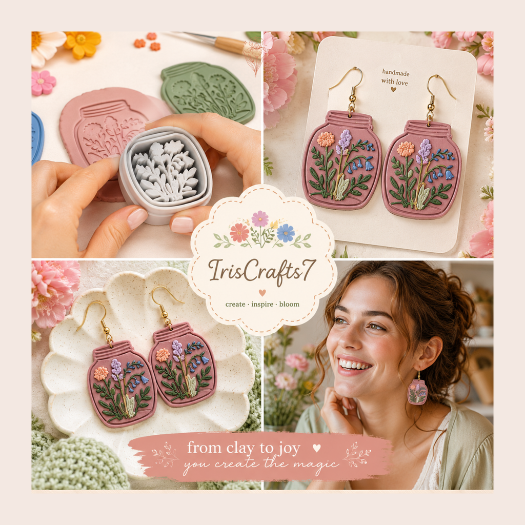 Cottagecore Jar with Wildflowers Polymer Clay Cutter | 30mm 35mm 40mm 45mm 50mm | Sharp Earring Cutter | Floral Clay Tool | Polymer Clay Jewellery Making
