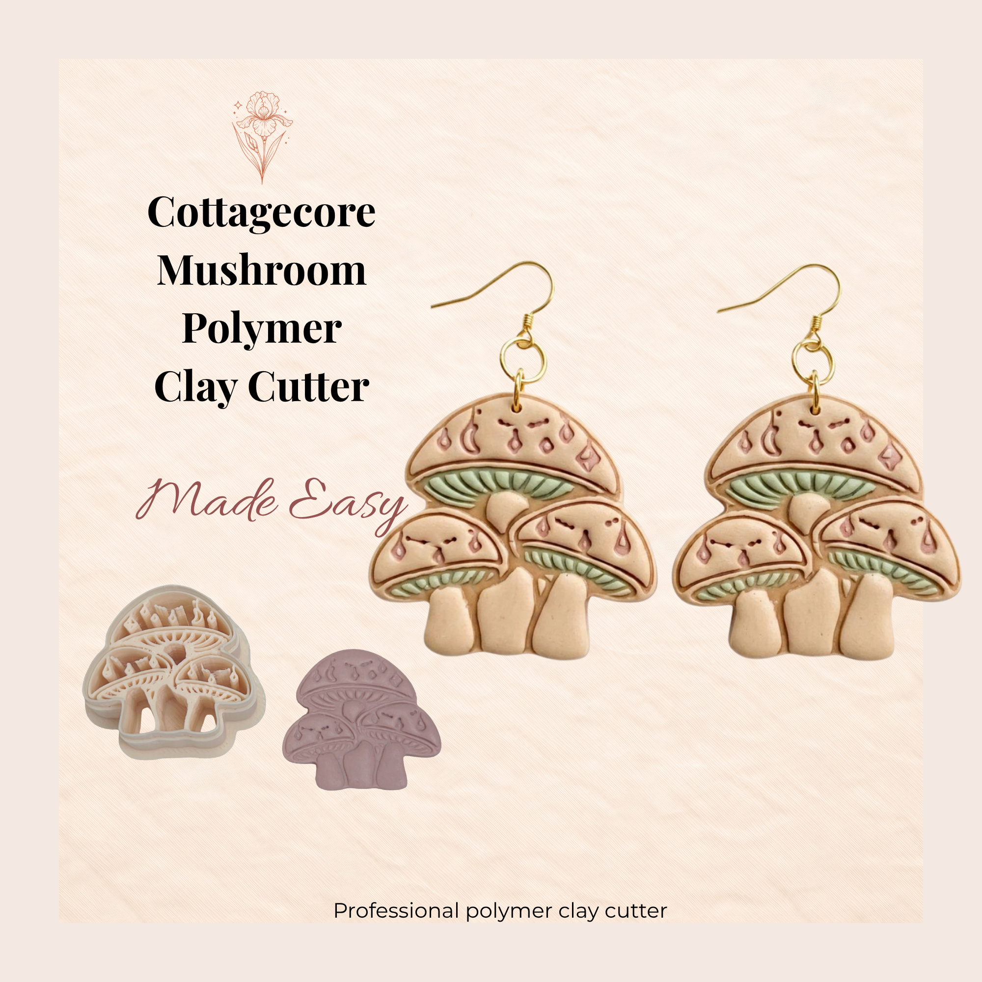Cottagecore Mushroom Polymer Clay Cutter 30–50mm | Whimsical Earring Cutter | IrisCrafts7