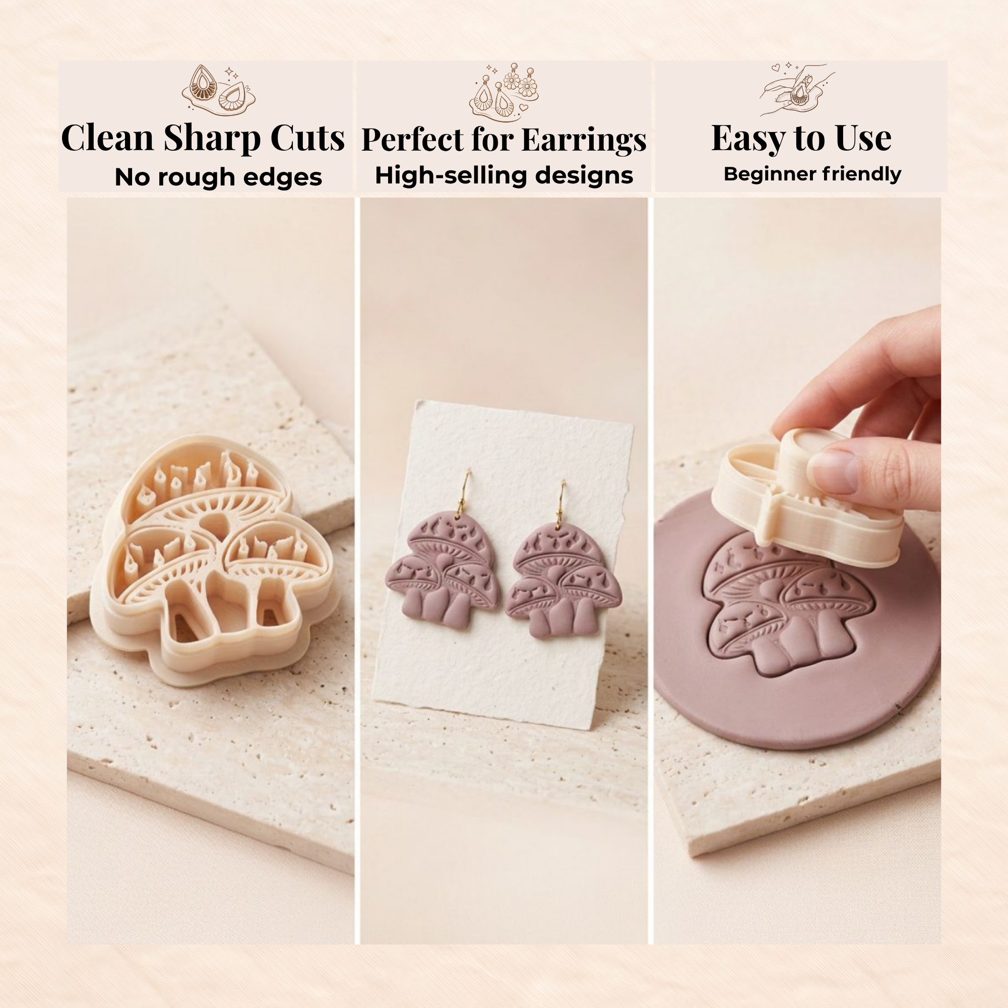 Cottagecore Mushroom Polymer Clay Cutter 30–50mm | Whimsical Earring Cutter | IrisCrafts7