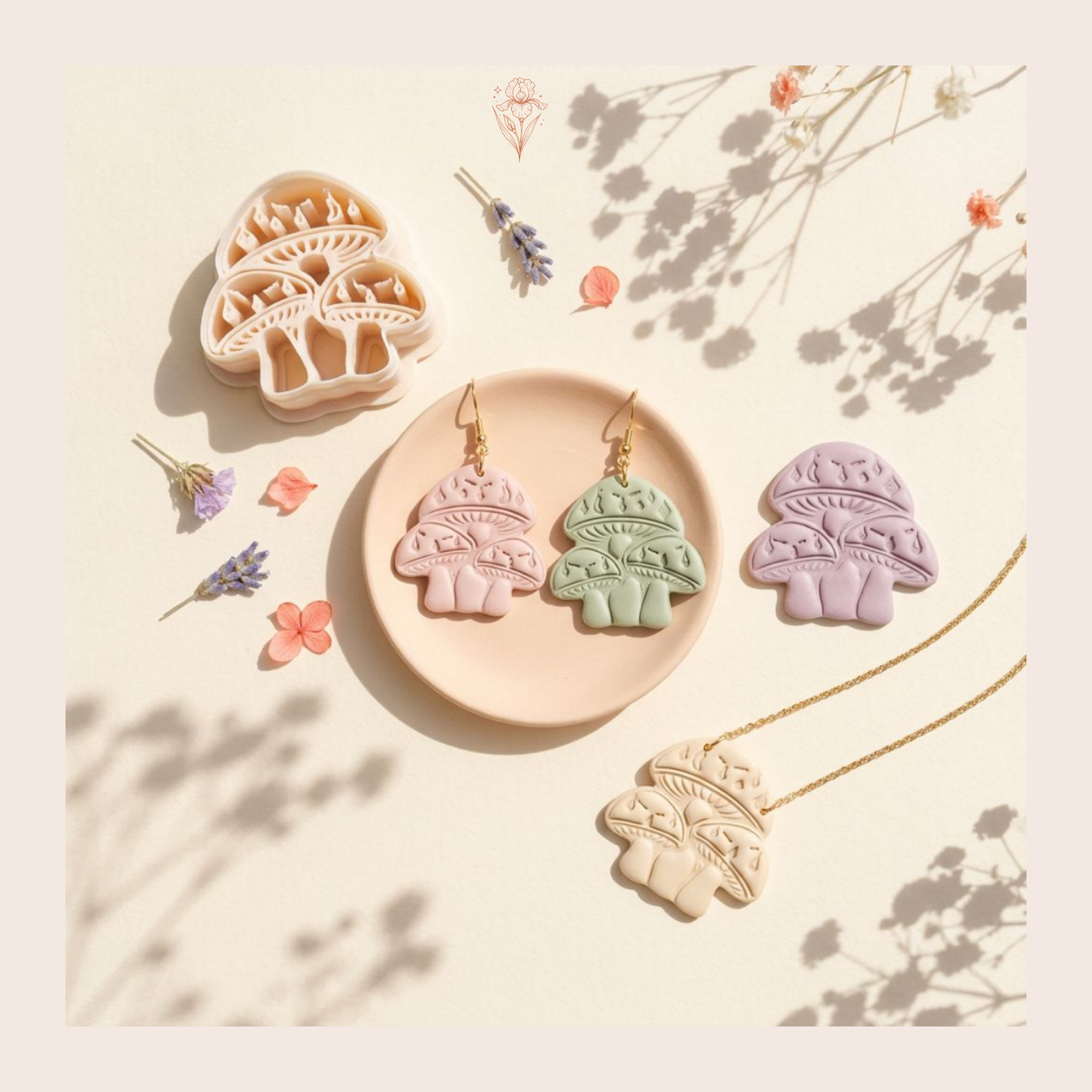 Cottagecore Mushroom Polymer Clay Cutter 30–50mm | Whimsical Earring Cutter | IrisCrafts7