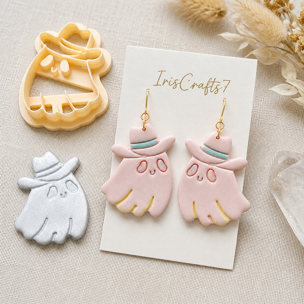 Cowboy Ghost 2 Polymer Clay Cutter | 25–45mm Halloween Earring Cutter | IrisCrafts7