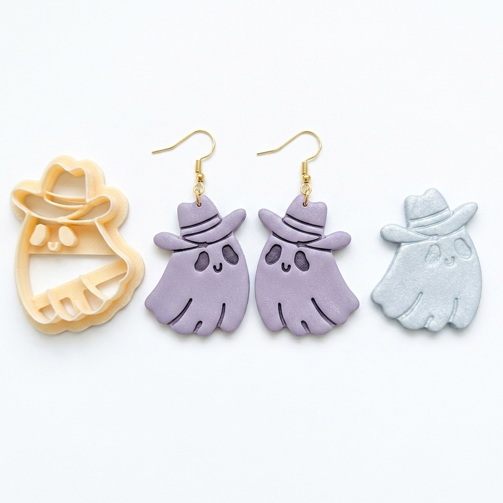 Cowboy Ghost 2 Polymer Clay Cutter | 25–45mm Halloween Earring Cutter | IrisCrafts7